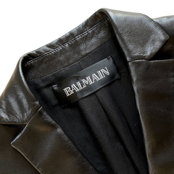 BALMAIN BLACK LEATHER DOUBLE BREASTED BLAZER JACKET 42 FR 10 US - Picture 3 of 6